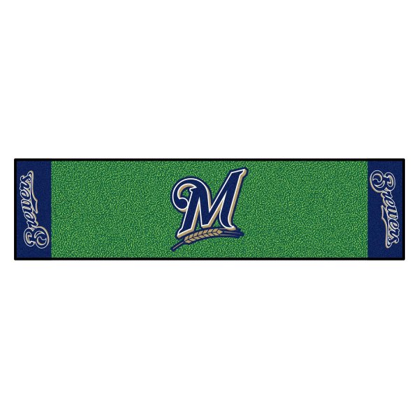 FanMats® - MLB Milwaukee Brewers "M with Wheat" Logo Golf Putting Green Mat