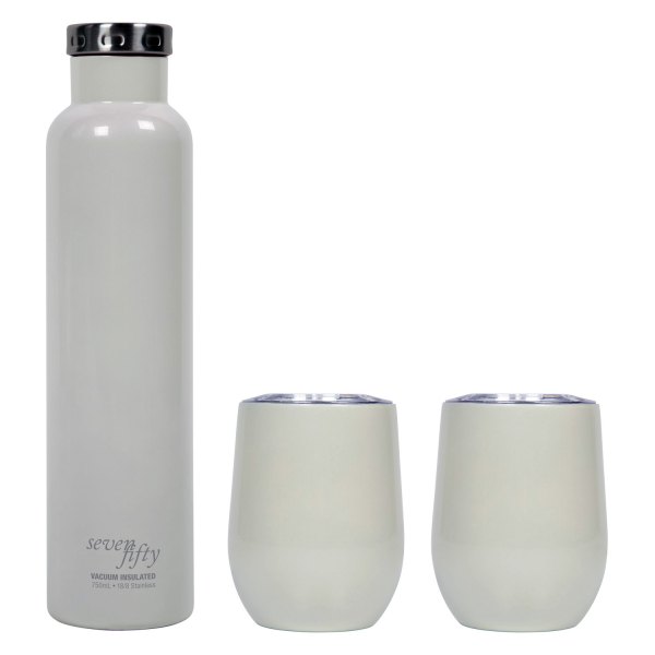 Fifty/Fifty® - 25.4 fl. oz. Pearl White Stainless Steel Wine Growler with Tumbler Gift Set