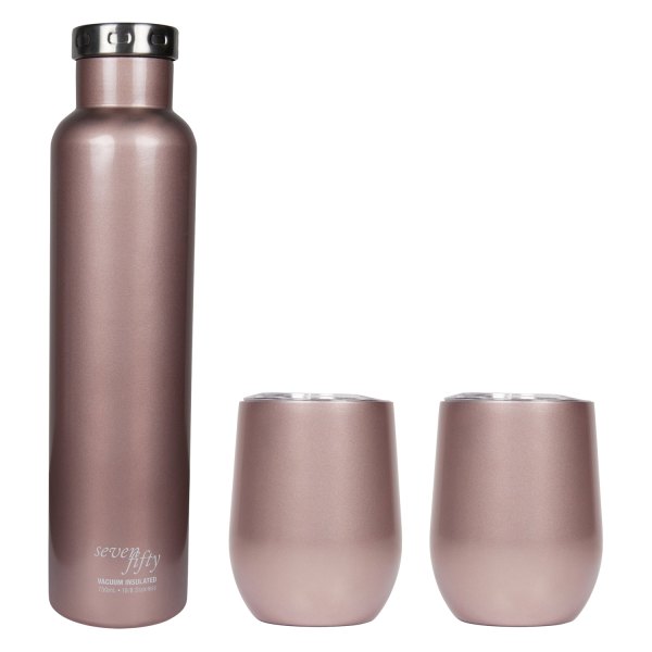 Fifty/Fifty® - 25.4 fl. oz. Rose Gold Stainless Steel Wine Growler with Tumbler Gift Set