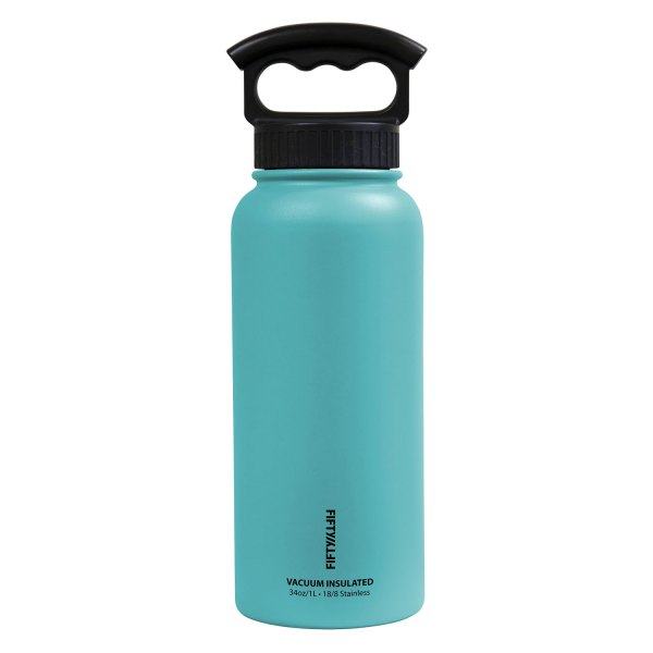 Fifty/Fifty® - 34 fl. oz. Aqua Stainless Steel Vacuum Insulated Bottle with 3-Finger Lid