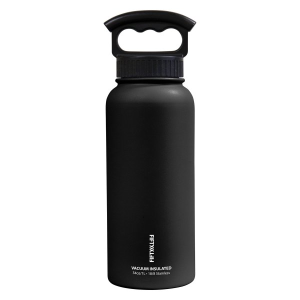 Fifty/Fifty® - 34 fl. oz. Matte Black Stainless Steel Vacuum Insulated Bottle with 3-Finger Lid