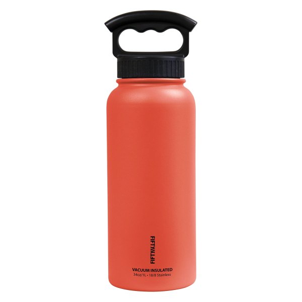 Fifty/Fifty® - 34 fl. oz. Coral Stainless Steel Vacuum Insulated Bottle with 3-Finger Lid