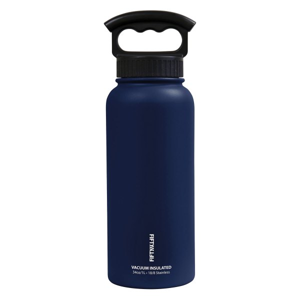 Fifty/Fifty® - 34 fl. oz. Navy Blue Stainless Steel Vacuum Insulated Bottle with 3-Finger Lid