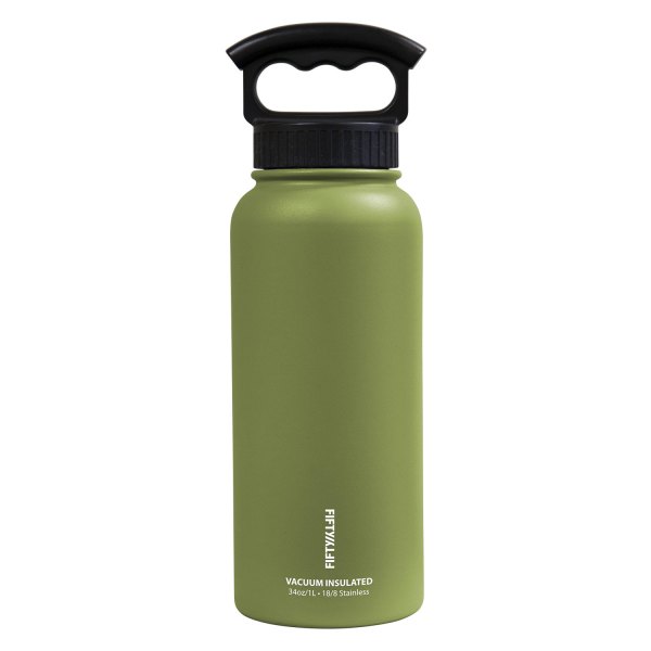 Fifty/Fifty® - 34 fl. oz. Olive Green Stainless Steel Vacuum Insulated Bottle with 3-Finger Lid