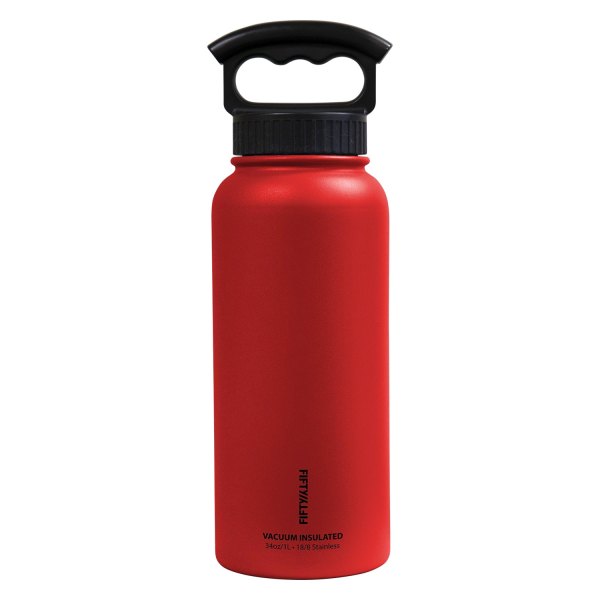 Fifty/Fifty® - 34 fl. oz. Cherry Red Stainless Steel Vacuum Insulated Bottle with 3-Finger Lid