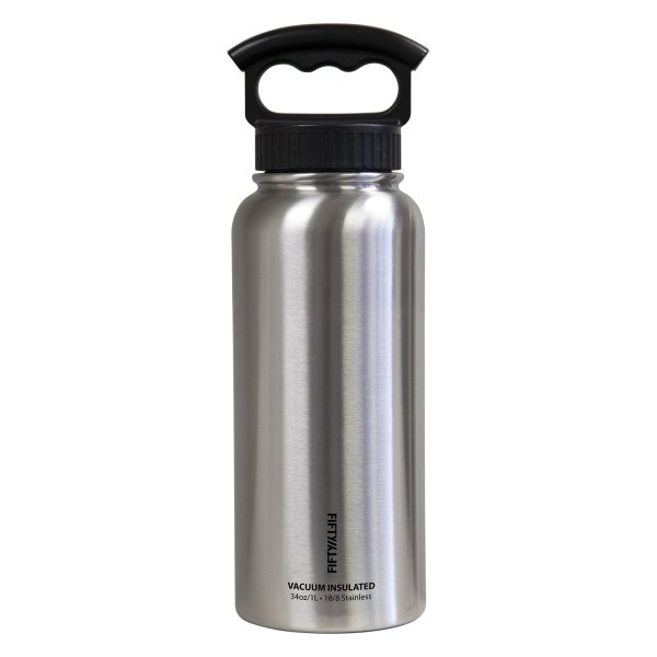 Fifty/Fifty® - 34 fl. oz. Silver Stainless Steel Vacuum Insulated Bottle with 3-Finger Lid