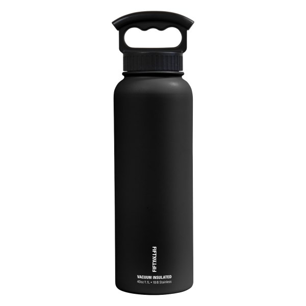 Fifty/Fifty® - 40 fl. oz. Matte Black Stainless Steel Vacuum Insulated Bottle with 3-Finger Lid