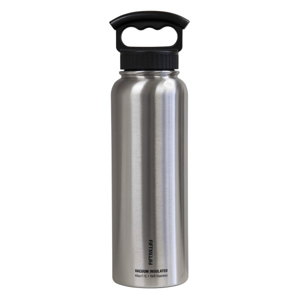 Fifty/Fifty® - 40 fl. oz. Silver Stainless Steel Vacuum Insulated Bottle with 3-Finger Lid