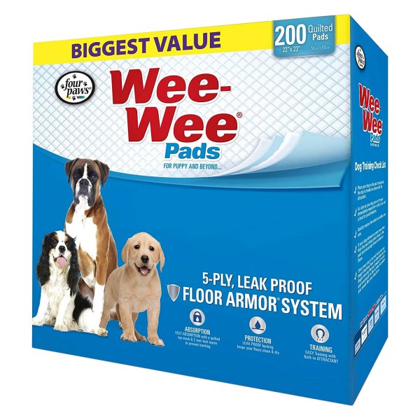 Four Paws® - Wee-Wee™ 22"L x 23"W 5-ply Dog Training Pads (200 Pieces)