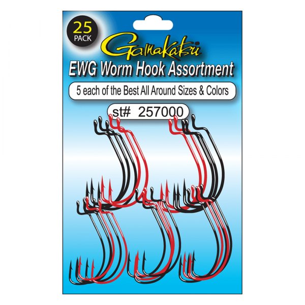 Gamakatsu® - EWG Assortment Black Worm Hooks, 25 Pieces
