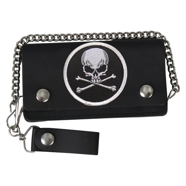 Hot Leathers® - Premium Bi-Fold Leather Wallet with Skull and Crossbones Patch