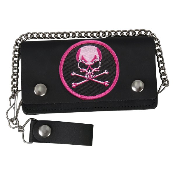 Hot Leathers® - Premium Bi-Fold Leather Wallet with Skull and Crossbones Patch