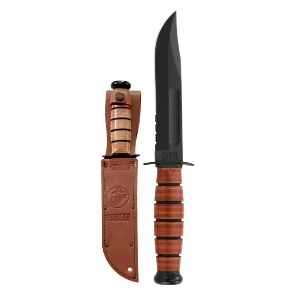 Ka-Bar® - USMC Short 5.25" Clip Point Serrated Fixed Knife with Sheath