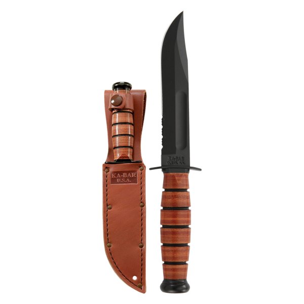 Ka-Bar® - USA Short 5.25" Clip Point Serrated Fixed Knife with Sheath