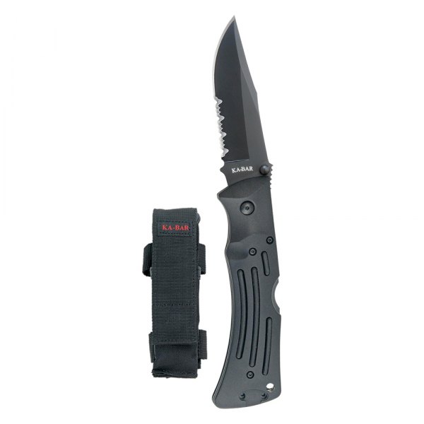 Ka-Bar® - Black MULE 3.875" Clip Point Serrated Folding Knife with Sheath