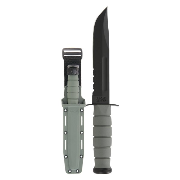 Ka-Bar® - Full Size 7" Black/Green Serrated Bowie Knife with Sheath