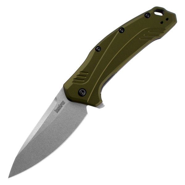 Kershaw® - Link 3.25" Stonewash/Green Drop Point Folding Knife