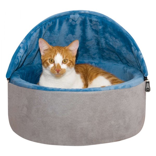 K&H® - Self-Warming Hooded Small Blue Kitty Bed (16"Dia x 12.5"H)