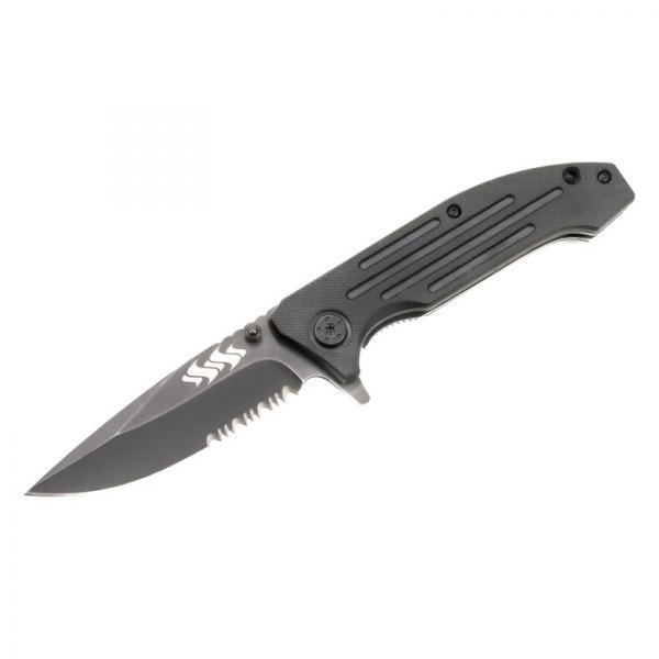 Kuuma® - 4.5" Black Straight Back Serrated Automatic Knife