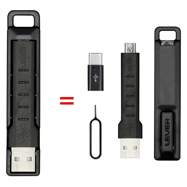 Lever Gear® - CableKit™ 3" Black Micro USB to USB Charging & Sync Cable with Micro USB to USB-C Adapter