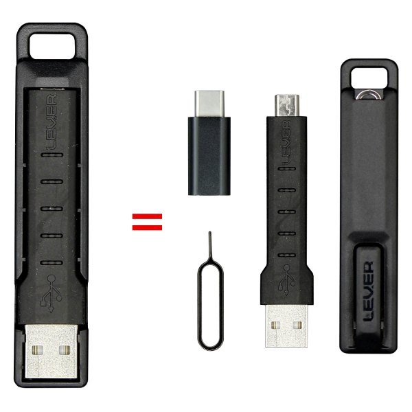Lever Gear® - CableKit™ 3" Black Lightning to USB Charging & Sync Cable with Lightning to USB-C Adapter
