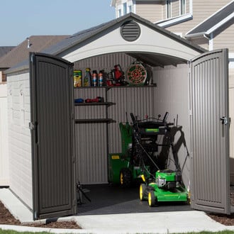 Lifetime® - 8'W x 15'D Powder-Coated Steel and High-Density Polyethylene Storage Shed with Swing Doors