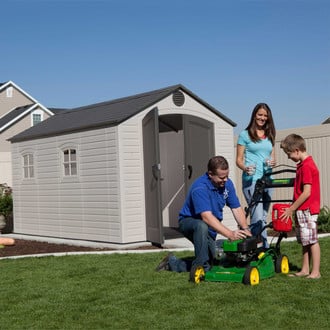 Lifetime® - 8'W x 12.5'D Powder-Coated Steel and High-Density Polyethylene Storage Shed with Swing Doors