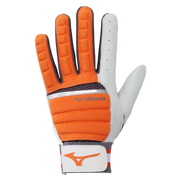 Mizuno® - B-130 Adult Baseball Large Orange/Charcoal Batting Gloves
