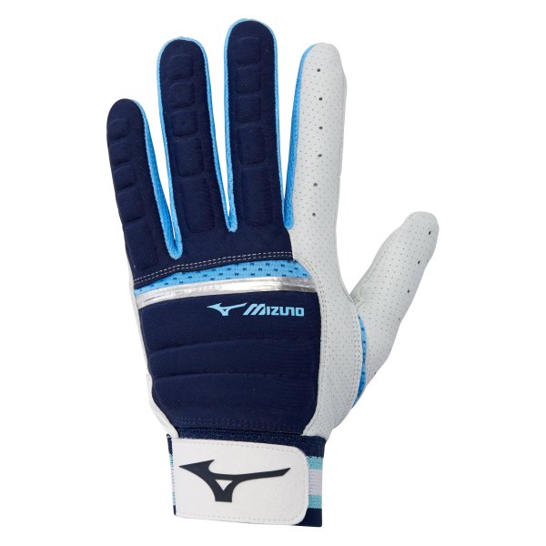 Mizuno® - B-130 Adult Baseball Medium Navy-Light Blue/Columbia Batting Gloves