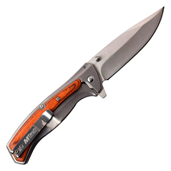 MTech USA® - 3.5" Drop Point Wood-Stainless Steel Handle Folding Knife