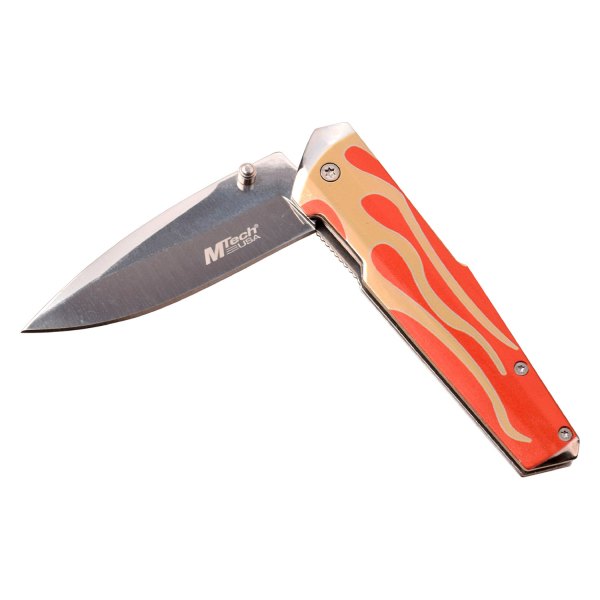 MTech USA® - 3.1" Spear Point Orange Printed Artwork Handle Folding Knife