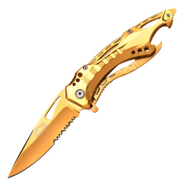 MTech USA® - A705 3.5" Gold Drop Point Serrated Folding Knife