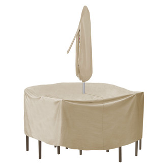 PCI® - Tan Round Patio Table & Chair Combo Cover with Umbrella Hole