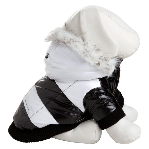 Pet Life® - Fashion Striped Small Black/White 3M Insulated Ultra-Plush Dog Parka with Removable Hood