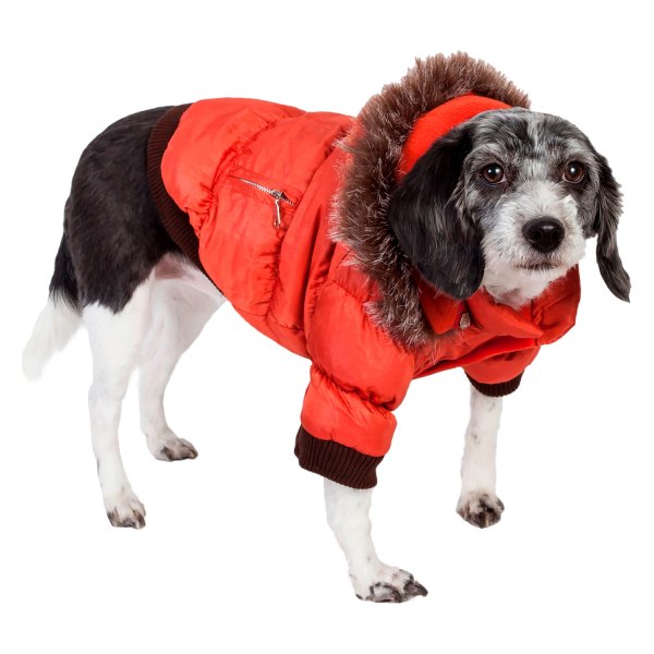 Pet Life® - Classic Metallic Fashion X-Small Tangerine Orange 3M Insulated Dog Parka with Removable Hood