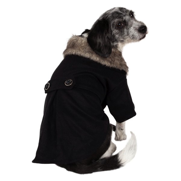 Pet Life® - Coast-Guard X-Small Black/Brown Buttoned Fashion Faux-Fur Collared Wool Dog Coat