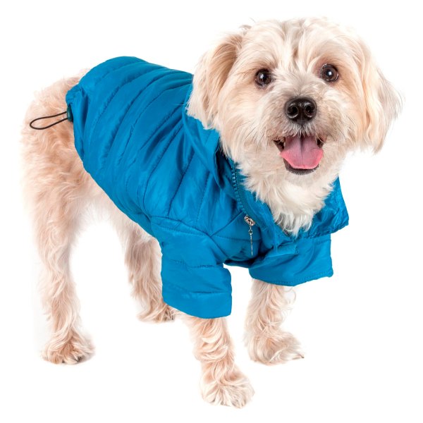Pet Life® - Sporty Avalanche X-Large Blue Lightweight Adjustable and Collapsible Dog Coat with Pop-out Zippered Hood