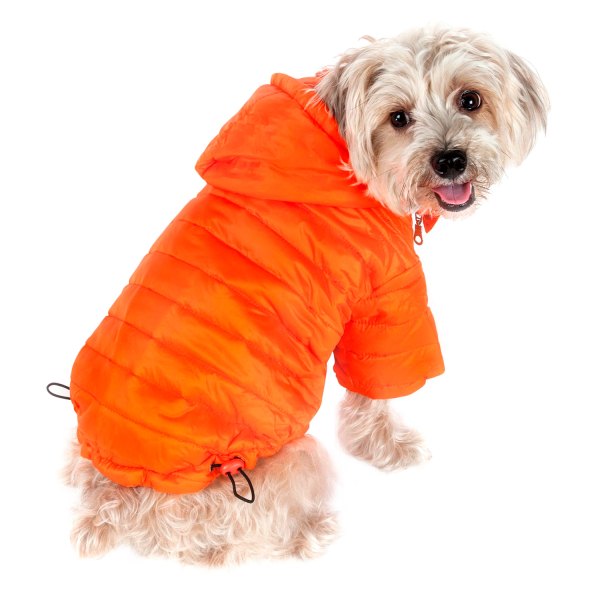 Pet Life® - Sporty Avalanche X-Large Orange Lightweight Adjustable and Collapsible Dog Coat with Pop-out Zippered Hood