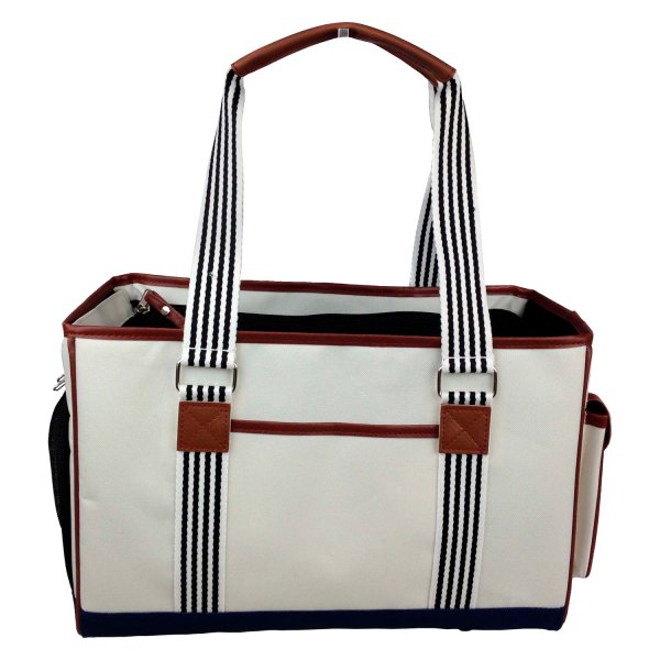 Pet Life® - Yacht Polo 15.4"L x 7.1"W x 10.2"H White Nylon Pet Carrier with Pouch