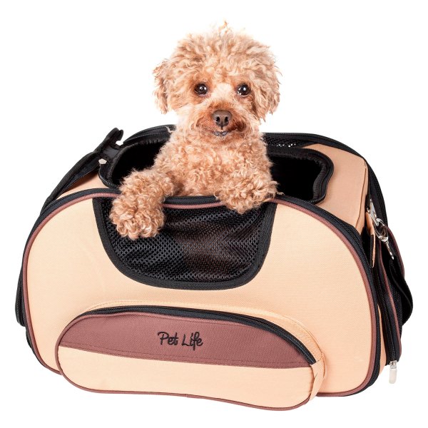 Pet Life® - Sky-Max 16.1"L x 9.5"W x 10"H Light Brown Balistic Nylon Sporty Pet Carrier