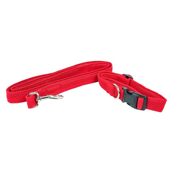 Pet Life® - Aero Mesh 11" to 15.8" Red Nylon Mesh/Plush Breathable Everyday Dog Collar with 50" Leash