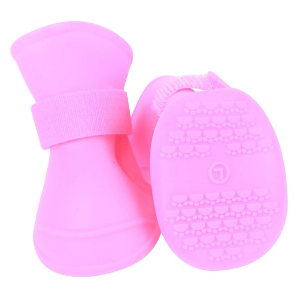 Pet Life® - Elastic X-Small Pink Protective Multi-Usage All-Terrain Rubberized Dog Shoes