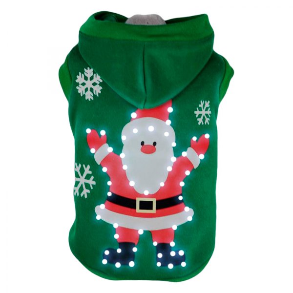 Pet Life® - Hands-Up-Santa X-Small Green LED Lighting Dog Costume Hooded Sweater with Included Batteries