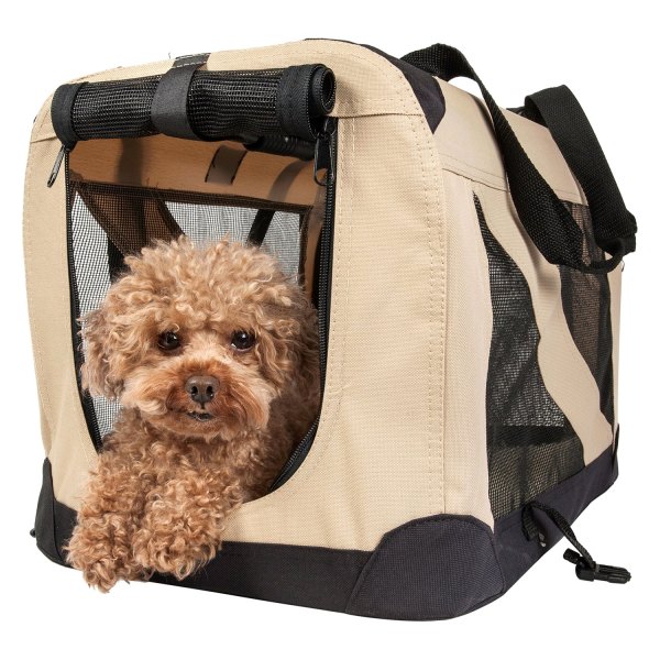Pet Life® - 31.9"L x 22.8"W x 22.8"H Khaki Zippered Nylon Dual Expandable Pet Carrier
