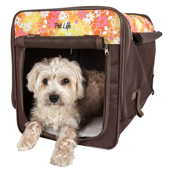 Pet Life® - 31.2"L x 22.2"W x 23"H Brown/Red Floral Nylon Folding Lightweight Pet Carrier Tent