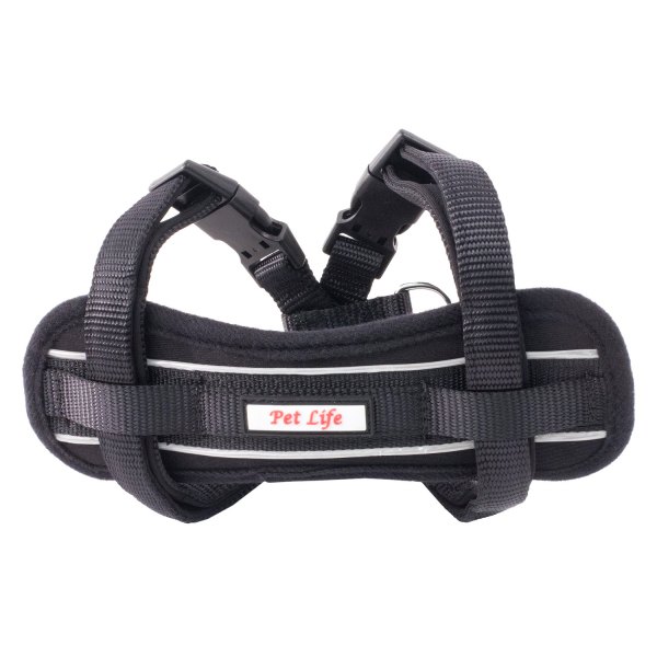 Pet Life® - Mountaineer 11.6" to 3.8" Adjustable Black Chest Compressive Reflective Easy Pull Back-Clip Dog Harness