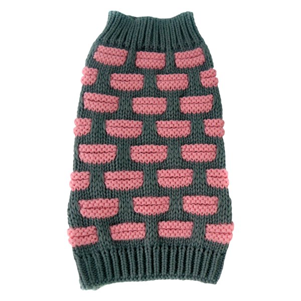 Pet Life® - Medium Pink/Gray Weaved Heavy Knitted Fashion Designer Dog Sweater with Ribbed Turtle Neck