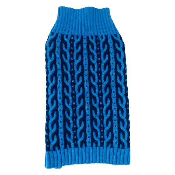 Pet Life® - Harmonious Large Aqua Blue/Dark Blue Dual Color Weaved Heavy Cable Knitted Fashion Designer Dog Sweater