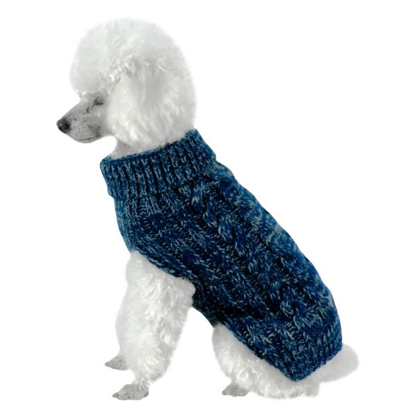 Pet Life® - Classic True Blue X-Small Blue/Light Gray Heavy Cable Knitted Ribbed Fashion Designer Dog Sweater