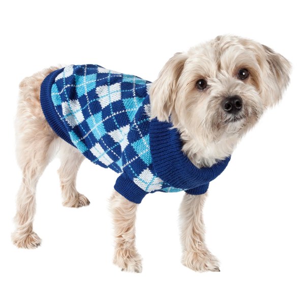 Pet Life® - Argyle Style X-Small Blue Argyle Ribbed Knitted Fashion Designer Dog Sweater